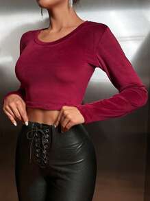 RueChic Tricou decupat cu mânecă lungă cu șnur din spate