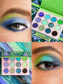 SHEGLAM Flutter Effect Palette 12-Clolor Glitter Matte Eyeshadow Palette Metallic Bold Color Vivid Blue Green Long Lasting No Smudge Highly Pigmented Soft Smooth Eyeshadow Eye Makeup Cosmetics Brand Beauty Makeup Face Paint Cosmetic For Women Girls Perfect For Winter Spring Ideal For Y2K Fancy Fashion Suitable For Birthday Gift Party Ready Best Color - Flutter Effect - View 3
