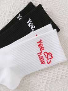 Morgan Mondays Co 2對的字母圖案中長襪子 - 黑與白 - 查看 2