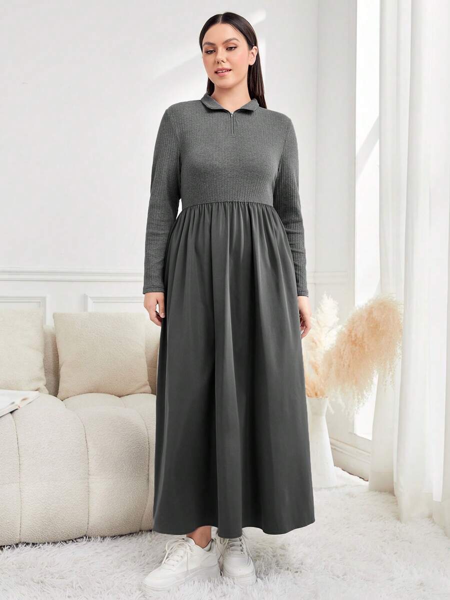 Seusyu Plus Solid Longline A-line Dress