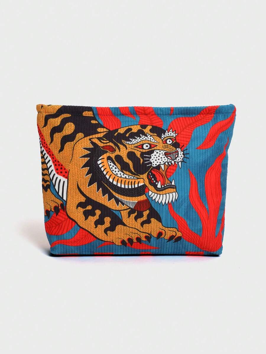 Magdalena Parfieniuk Artist Vacation Tiger Pattern Corduroy Makeup Bag, Holiday - Multicolor - View 1