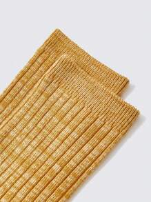 SHEIN 1 Pair Of Yellow Double-needle Mid-calf Socks - Yellow - View 5