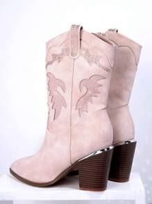 SHUZIA 鑲嵌鑽石裝飾尖頭踝靴 - 米色 - 查看 2