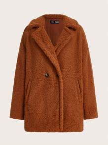 SHEIN BASICS 西裝領落肩袖絨毛外套 - 鏽棕色 - 查看 7