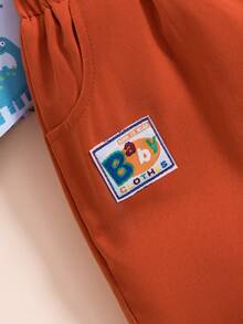 男小童恐龍印花補丁貼口袋襯衫&短褲