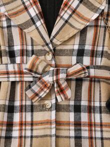 SHEIN 女小童格紋印花腰帶外套馬甲&T恤&帽