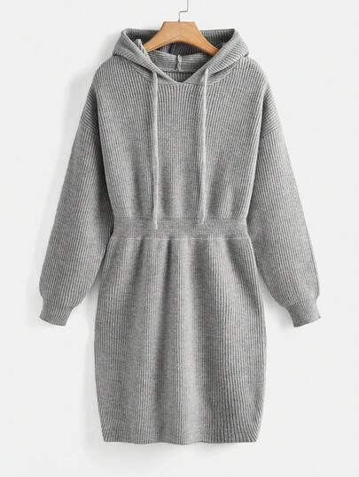 SHEIN BASICS 大碼抽繩連帽毛衣洋裝