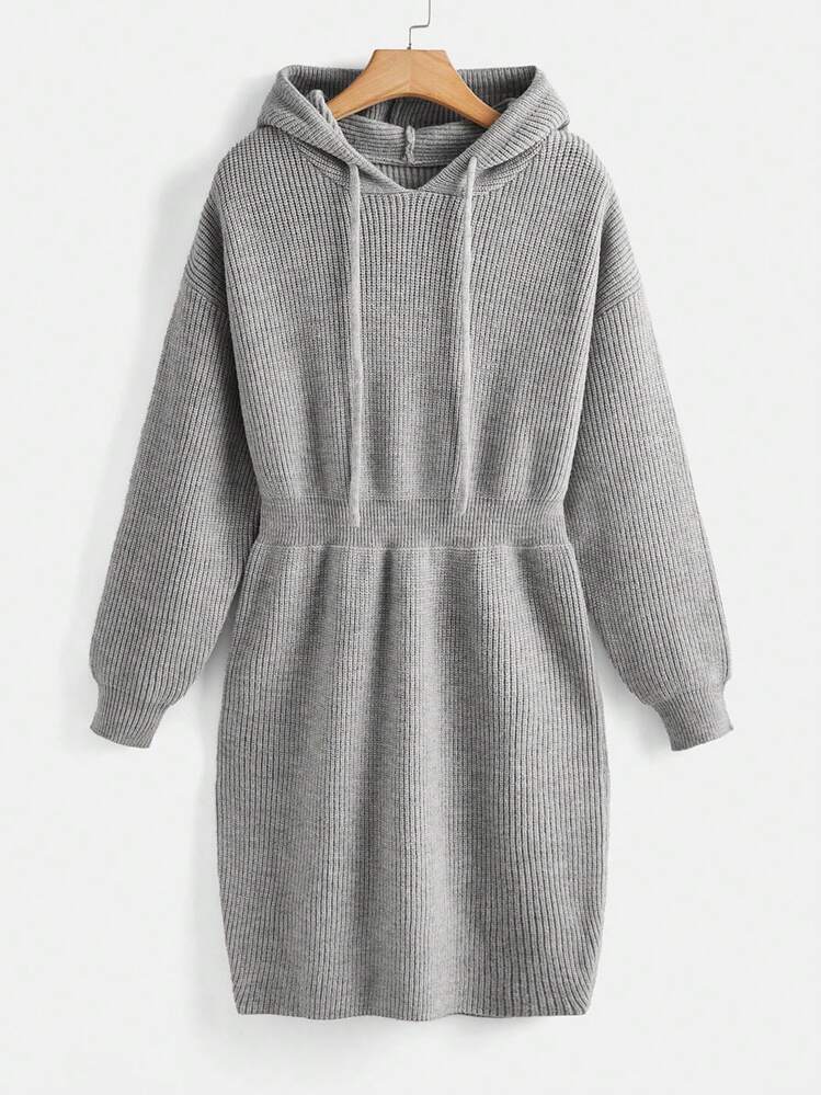 SHEIN BASICS 大碼抽繩連帽毛衣洋裝 - 淺灰色 - 查看 1