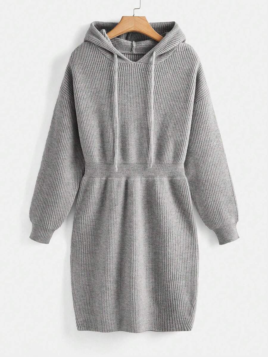 SHEIN BASICS Plus Drawstring Hooded Sweater Dress - Light Grey - View 1