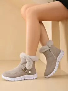 New Arrival Winter Luxury Beaded Buckle Lightweight Flat Warm Women's Snow Boots,Fur Boots - Grey - View 1