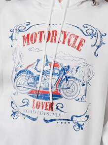 Forever 21 Sudadera Con Capucha Con Cordón Impreso De Motocicleta Para Mujer - Blanco - Ver 4