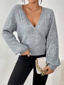 SHEIN Frenchy Suéter De Ombro Caído Em Cor Sólida - Cinza - Ver 3
