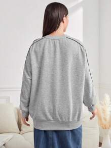 Mulvari Plus Size Letter Print Drop Shoulder Sweatshirt
