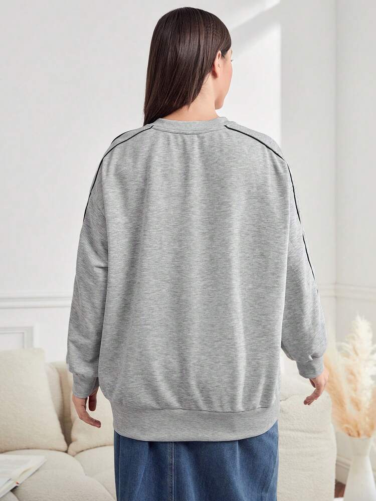 Plus Size Letter Print Drop Shoulder Sweatshirt