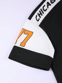 Aesthetic Post Camiseta con gráfico de letras y bloqueo de color de hombros caídos para hombres - Negro - Ver 6