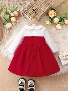 SHEIN 女嬰雙色前蝴蝶結假兩件洋裝 - 彩色 - 查看 2