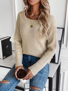 SHEIN Essnce Chất rắn Tay Raglan Áo len - Màu be - Xem 3