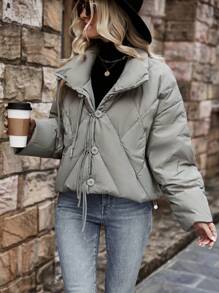 SHEIN LUNE Abrigo con botón delantero de hombros caídos