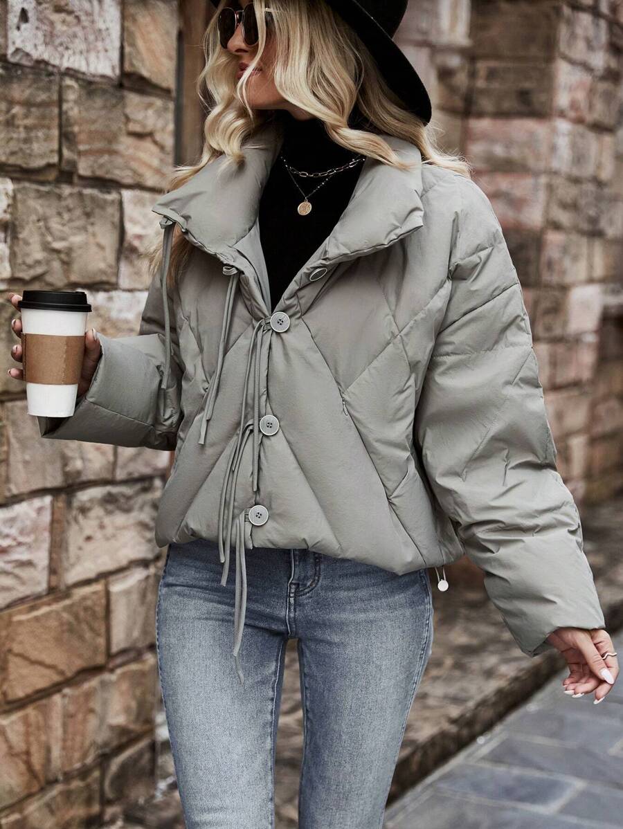 SHEIN LUNE Abrigo con botón delantero de hombros caídos