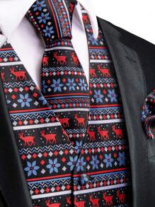 Men's Christmas Pattern Single Breasted Suit Vest - Multicolor - View 4