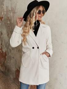 Chiquease Lapel Neck Double Button Overcoat Fall Cloth For Women - Apricot - View 6