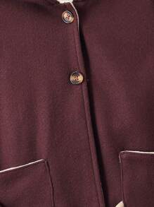 SHEIN Young Boy 1pc Dual Pocket Hooded Overcoat - Mocha Brown - View 5