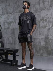 Manfinity Sport Corelite Men's Letter Printed Sports T-Shirt Workout Tops - Multicolor - View 4