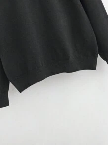 SHEIN Tween Girl Ruffle Trim Solid Sweater - Black - View 3