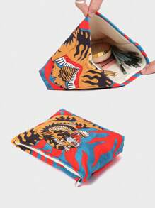 Magdalena Parfieniuk Artist Vacation Tiger Pattern Corduroy Makeup Bag, Holiday - Multicolor - View 3