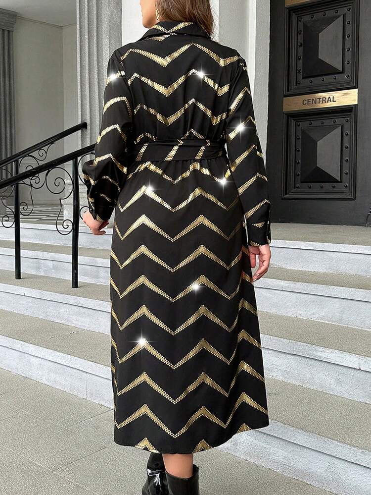 Plus Tie Side Sequin  Wrap Dress