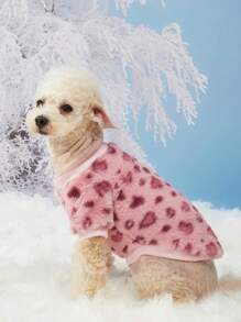 PETSIN Pink Leopard Print Rabbit Hair Pet Hoodie, Suitable For Both Cats And Dogs, 1pc - Multicolor - View 2