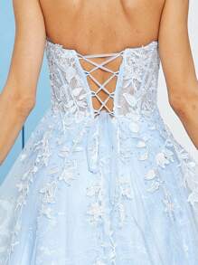 Split Thigh Sequin Mesh Tube Formal Dress Party Dress Wedding Guest Dress Evening Dress,Gown - 淺藍色 - 查看 4