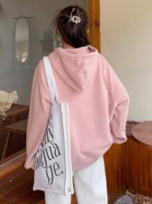 Dazy Star 素色插肩袖抽繩連帽衫 - 粉色 - 查看 8