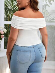 SHEIN Privé Top de hombros descubiertos girante delantero - Blanco - Ver 2