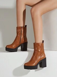 女性粗跟/高跟踝靴,帶防水平台 - 棕色 - 查看 1