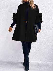 SHEIN Clasi 加大码纯色纽扣设计蕾丝袖，适合冬季 - 黑色 - 查看 6