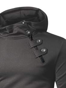 Manfinity Homme Men Solid Button Detail Hoodie - Dark Grey - View 4