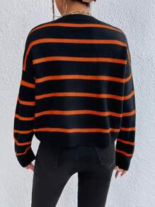 SHEIN Essnce Mẫu sọc Thả vai Áo len - Nhiều màu - Xem 2