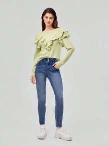 Forever 21 Ruffle Trim Solid Sweater