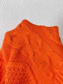 SHEIN Essnce Viền rìa Thả vai Xoắn Dan Áo len - trái cam - Xem 5