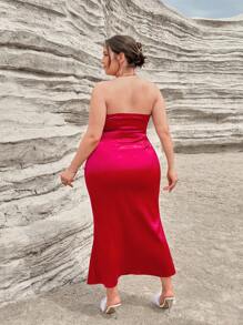 SHEIN Privé Plus Mermaid Hem Tube Dress - Red - View 2