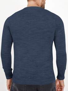 RueChic Nam Thon gọn Vòng cổ Áo len - Màu xanh bụi bặm - Xem 2