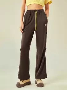 In My Nature Letter Graphic Drawstring Waist Outdoor Sweatpants - Coffee Brown - View 7