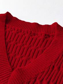 SHEIN Unity Plus Flounce Sleeve Ruffle Hem Sweater Dress - Red - View 3