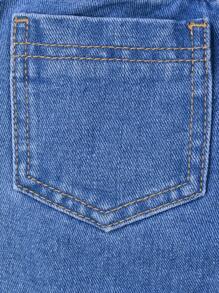 女小童花卉刺繡紙袋腰前蝴蝶結牛仔褲 - 中等水洗藍 - 查看 5