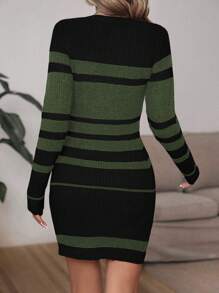 EMERY ROSE Striped Pattern Sweater Dress Fall Winter Cloth For Women - Multicolor - View 2