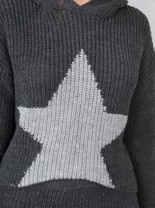 青少年女孩星星圖案落肩袖連帽毛衣和針織裙