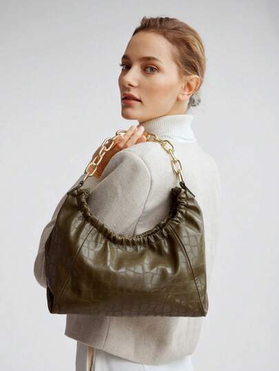 MOTF PREMIUM 女士鱷魚紋鏈帶肩背包