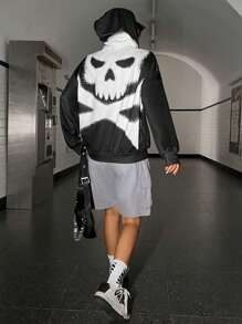 SHEIN EZwear In Đầu lâu Thả vai Hoodie - màu đen - Xem 6