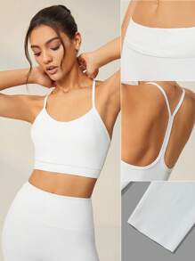 Lifespree 素色吊帶上衣&寬腰帶運動打底褲 - 白色 - 查看 5